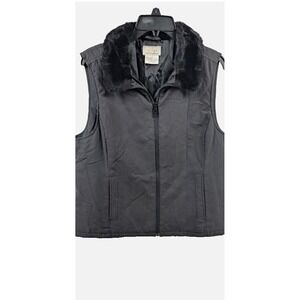 EP Sport Women's Black Faux Fur Collar Vest Puffer Quilted Lined M